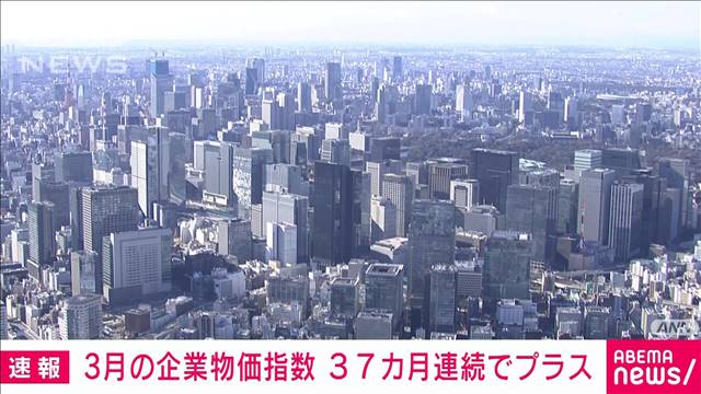 【速報】3月企業物価指数　37カ月連続プラス　前年同月比0.8％上昇