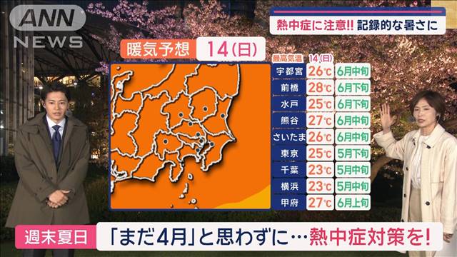 【関東の天気】花見は汗だく！あさって6月並みの28℃予想も