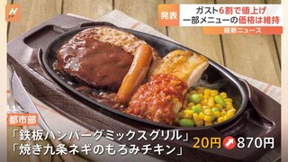 「ガスト」メニューの約6割を値上げ 「鉄板ハンバーグミックスグリル」「焼き九条ネギのもろみチキン」は20円値上げ 「チーズINハンバーグ」などは価格維持