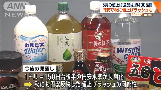 5月の値上げ食品は約400品目　円安で秋に値上げラッシュも