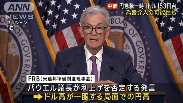 円急騰、一時153円　市場関係者“介入ならば、より円高に持っていく狙い”