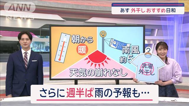 【関東の天気】明日のうちに洗濯外干し　7日以降は雨マーク