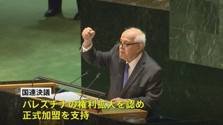 国連総会 パレスチナ加盟を支持する決議　イスラエルの大使は国連憲章をシュレッダーにかける