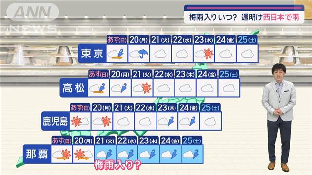 【関東の天気】梅雨入り来週あるかも？  週明け西日本で雨