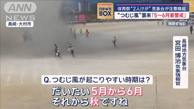 “つむじ風”襲来　体育祭で2人けが　「5〜6月要警戒」気象台が注意喚起