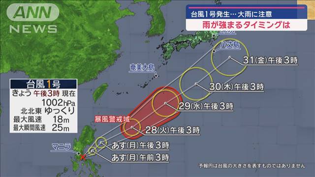 台風1号発生…週明けの大雨に注意　雨が強まるタイミングは