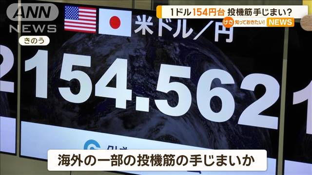 1ドル154円台　海外の一部の投機筋の手じまいか