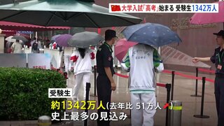 中国の全国統一の大学入試「高考」始まる　受験生は1342万人　去年から51万人増