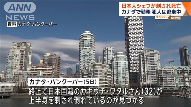 日本人シェフが刺され死亡　カナダで勤務…犯人は逃走中