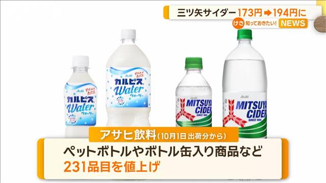 三ツ矢サイダー500ml　173円→194円に…10月1日出荷分から