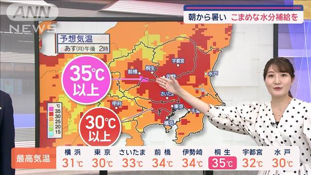 【関東の天気】あすは朝から暑く6月らしさナシ！　こまめな水分補給を