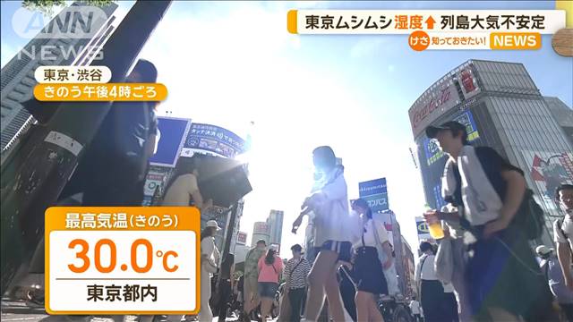 東京ムシムシ…湿度上昇　列島で大気不安定に