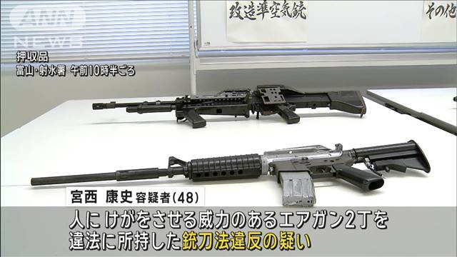 “人を傷つける威力”エアガン2丁を違法に所持か　48歳男逮捕　富山