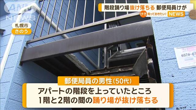 アパートの階段踊り場抜け落ちる　郵便局員けが　札幌市