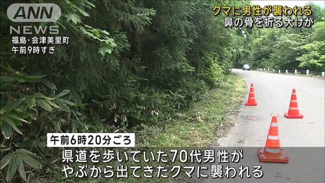 クマに男性が襲われる　鼻の骨を折る大けが　福島・会津美里町