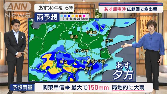 【関東の天気】あす気温少しダウンも…雨雲ウロウロ、帰宅時は広範囲で傘出番