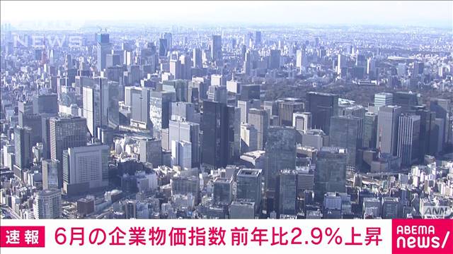 【速報】6月の企業物価指数　前年比2.9％上昇　7カ月連続の過去最高水準