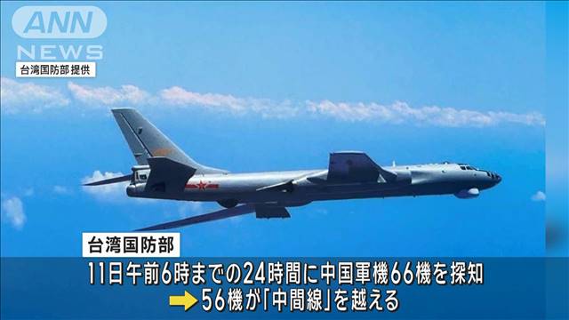 台湾周辺に66機の中国軍機 10日も36機が飛来