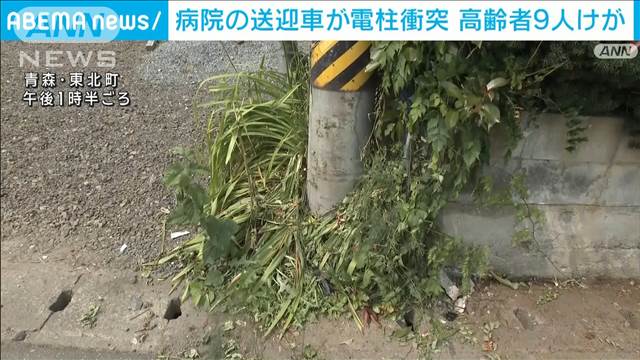 病院の送迎車が電柱に衝突　高齢者9人けが　青森・東北町