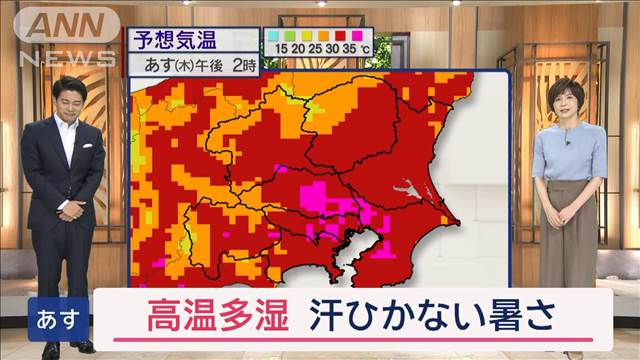 【関東の天気】あす高温多湿…ムシムシ汗ひかず　熱中症警戒！休憩と水分確保も