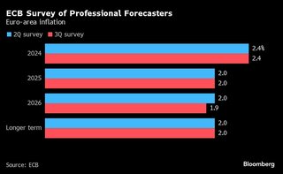 ユーロ圏インフレ率、２％達成は2025年の見通し－ＥＣＢ四半期調査