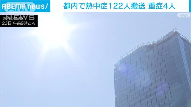 都内で熱中症122人救急搬送　重症は4人　23日午後9時時点