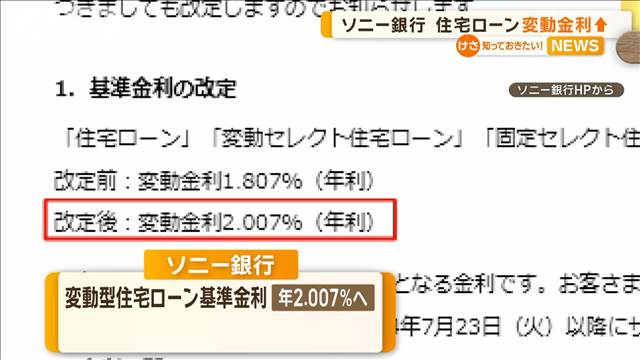 ソニー銀行　住宅ローン変動金利引き上げへ