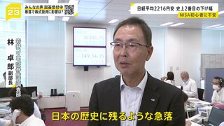 「日本の歴史に残る急落」日経平均2200円超の暴落にNISAで投資する人は？ 今後の株価はどうなる？背景にアメリカ経済への不安感【news23】