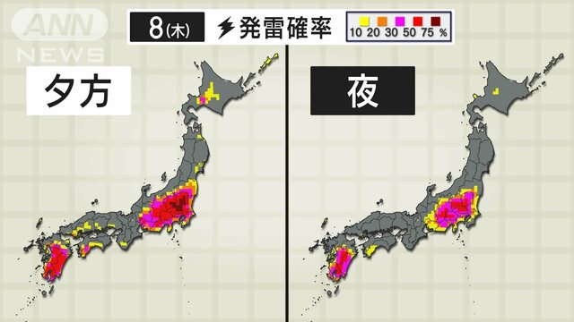 関東甲信 帰宅時間はゲリラ雷雨にご用心　西日本は40℃に迫る酷暑　三連休は台風5号の進路に注意