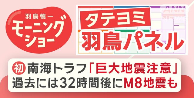 【羽鳥パネル】南海トラフ「巨大地震注意」 過去には32時間後にM8地震も