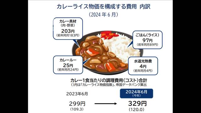 カレー1食分あたりの費用は329円　過去10年で最高値に