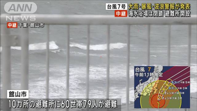 【台風7号】大雨・暴風・波浪警報の千葉・館山市 海水浴場閉鎖 避難所を開設