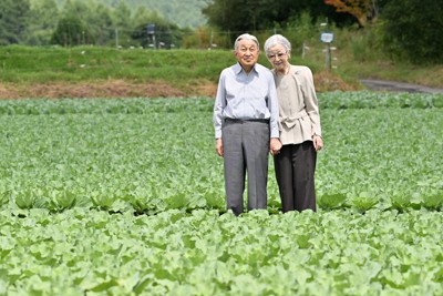 上皇ご夫妻、軽井沢で静養　大日向開拓地のキャベツ畑を散策