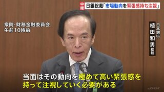 日銀・植田総裁「市場動向を極めて高い緊張感を持って注視」　国会・閉会中審査で 株価の歴史的な乱高下や為替相場の大幅な変動を巡り