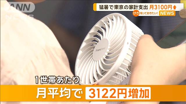 猛暑で東京都内の家計支出　月3122円増加