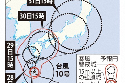 台風10号、29日から30日に九州上陸か　動き遅く、長時間大雨の恐れ