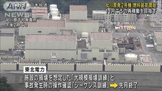 女川原発2号機に燃料装荷を開始　11月ごろの再稼働目指す