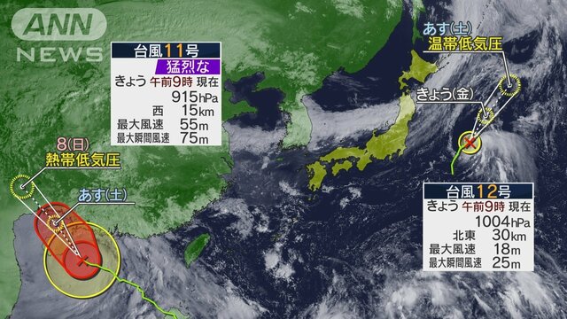 猛烈な「ヤギ」今年最も発達した台風として中国へ　都心は9月として4年ぶり猛暑日か