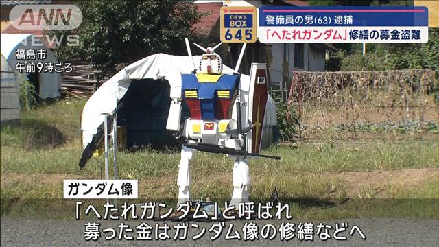 「へたれガンダム」修繕の募金盗難　警備員の男（63）逮捕