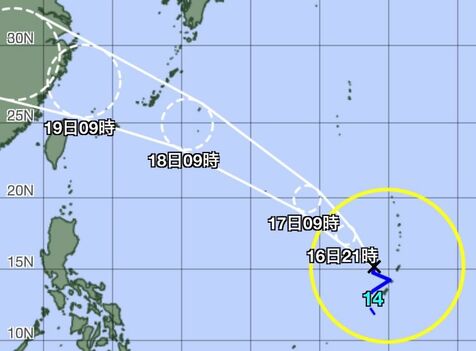 台風14号、18日から19日にかけ沖縄地方に近づく見込み　強風や警報級の大雨に注意