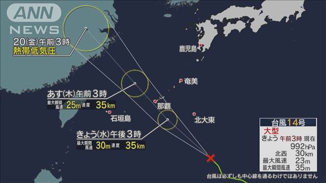 台風14号　沖縄に最接近へ　大雨や強風に注意