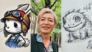 【つるの剛士】「秋のお絵描きタイム」ウサギの"うさ士" やトカゲの"にじお" をイラストに