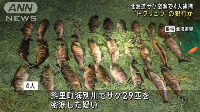 北海道 サケ密漁で4人逮捕 「匿名・流動型犯罪グループ」の犯行か