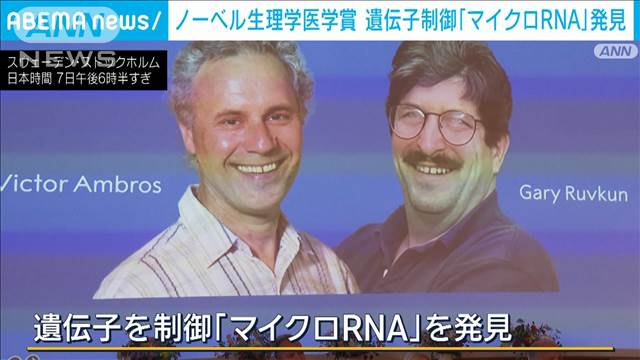 ノーベル生理学医学賞に米研究者2人　遺伝子制御に重要な役割「マイクロRNA」発見