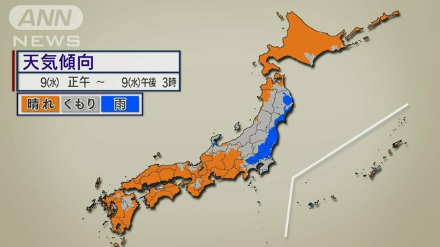 9日（水）は雨の残る関東で気温さらにダウン　一気に11月中旬並みに　どうなる3連休