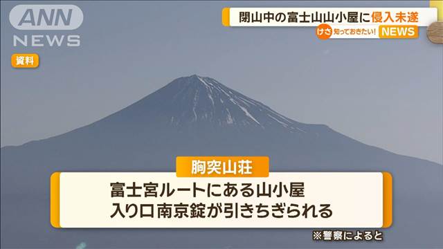 閉山した富士山の山小屋に侵入未遂　南京錠を引きちぎり、暖をとろうとしたか