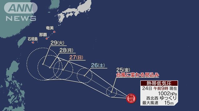 あす25日（金）に新たな台風発生へ　来週は列島に影響か　秋雨前線活発化の恐れも