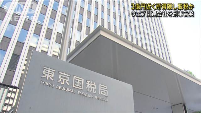 3億円近く所得隠しか　脱税疑いでウェブ関連会社と代表を刑事告発　東京国税局