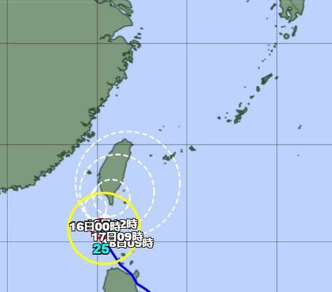 台風25号北上へ　沖縄本島地方は土砂災害や浸水に注意　18日には熱帯低気圧に【15日正午現在】