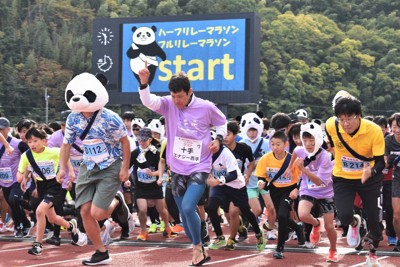 パンダの仮装で一斉にラン　2100人参加、和歌山でマラソン大会